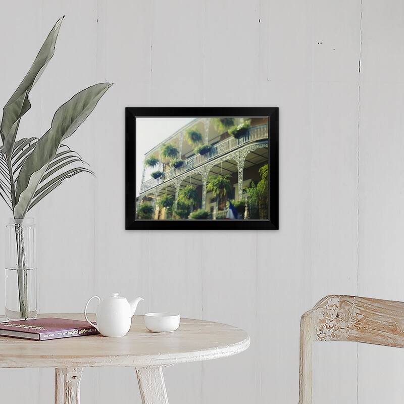 "Low angle view of window boxes in the balconies of a hotel, New Orleans, Louisiana" Black Framed Print - Landscape - Wood - Rectangle - Black - 20 x 16 - 1 Piece - Handmade