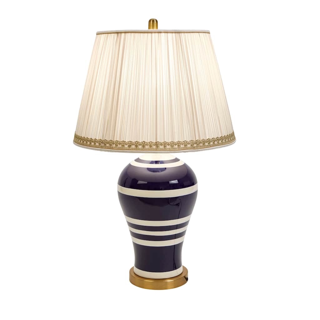 Ceramic 30" Table Lamp Navy Blue W/White Stripes