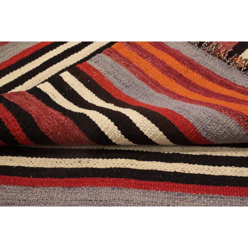 Hand Woven Oriental 100% Wool Carpet Southwestern Geometric Multi-Colored Kilim Area Rug - 10' 7'' X 4' 7''