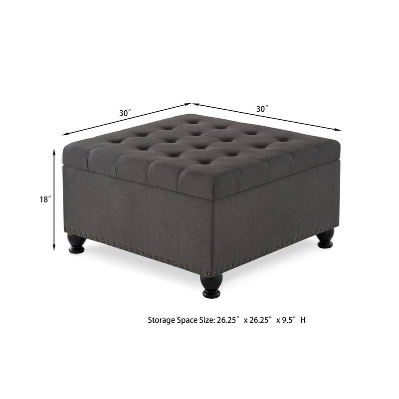 Large Square Storage Ottoman with Wooden Legs