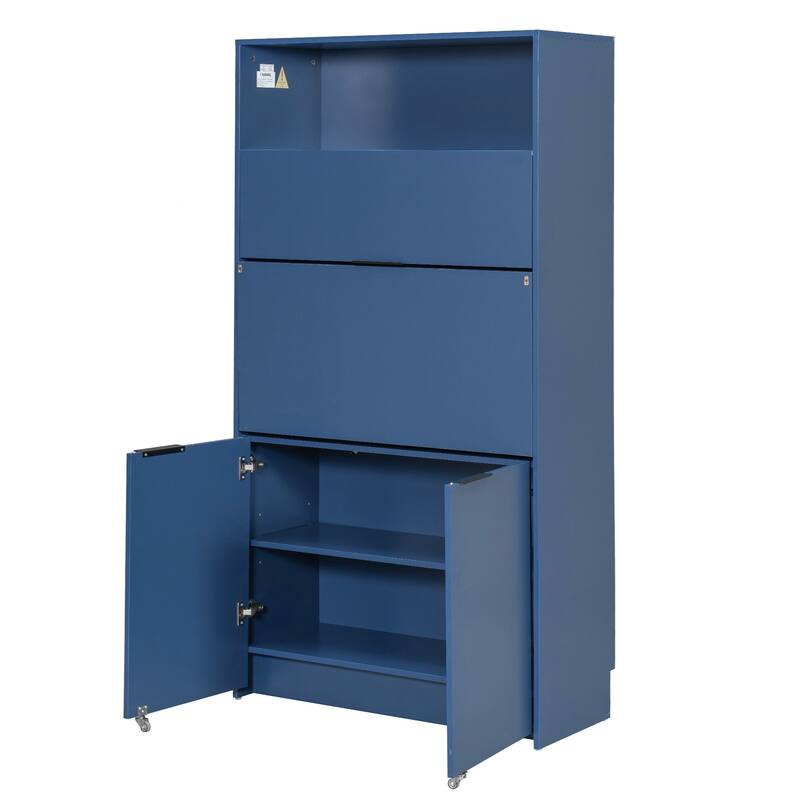 Compact Kitchen Pantry Storage Cabinet, 69" H Buffet Sideboard Server Table with Drop-Down Workstation & Power Outlet