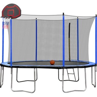 15FT Trampoline with Basketball Hoop Inflator and Ladder(Inner Safety Enclosure)