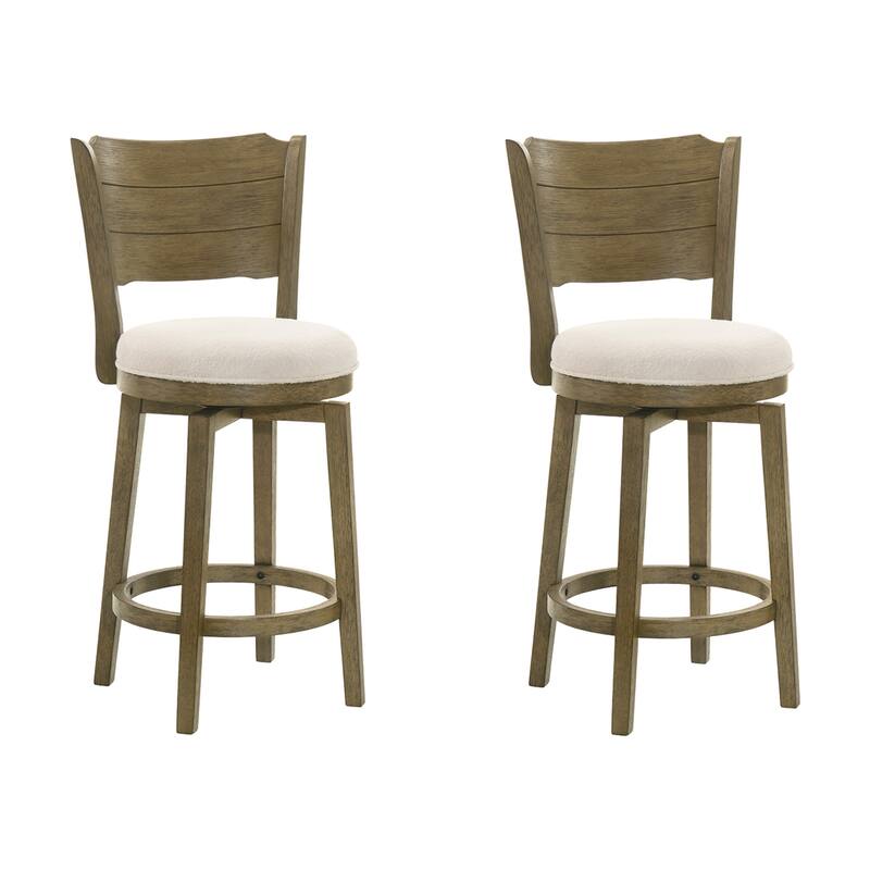 Winsley Coastal Modern Swivel Wood Counter Height Kitchen Bar Stool with White Boucle Fabric Upholstered Seat - Set of 2 - White/Putty Brown - Counter Height