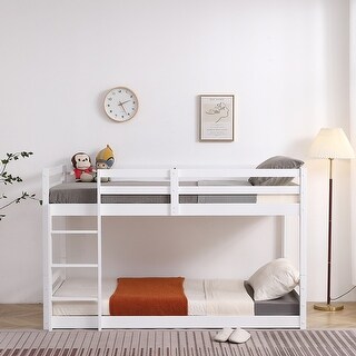 Wooden Bunk Bed with Straight Ladder,White