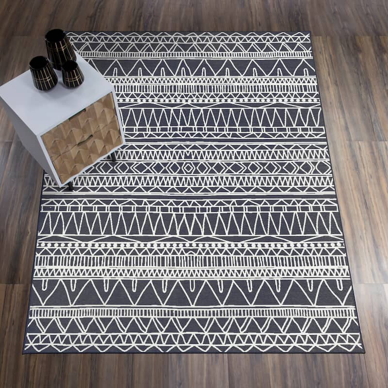 My Magic Carpet Machine Washable Rug Chelsea Tribal Aztec Dark Grey - 5' X 7'