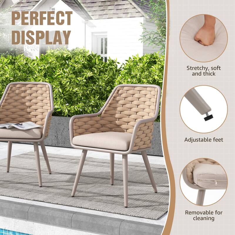 Outdoor Patio Dining Sets with Handwoven Rope Chairs and X-leg Aluminum Dining Table for 8 Persons