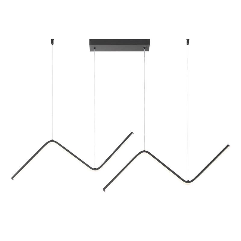 Modern Black Wave LED Linear Alloy Minimalist Pendant Light, Modern Dining Room Style