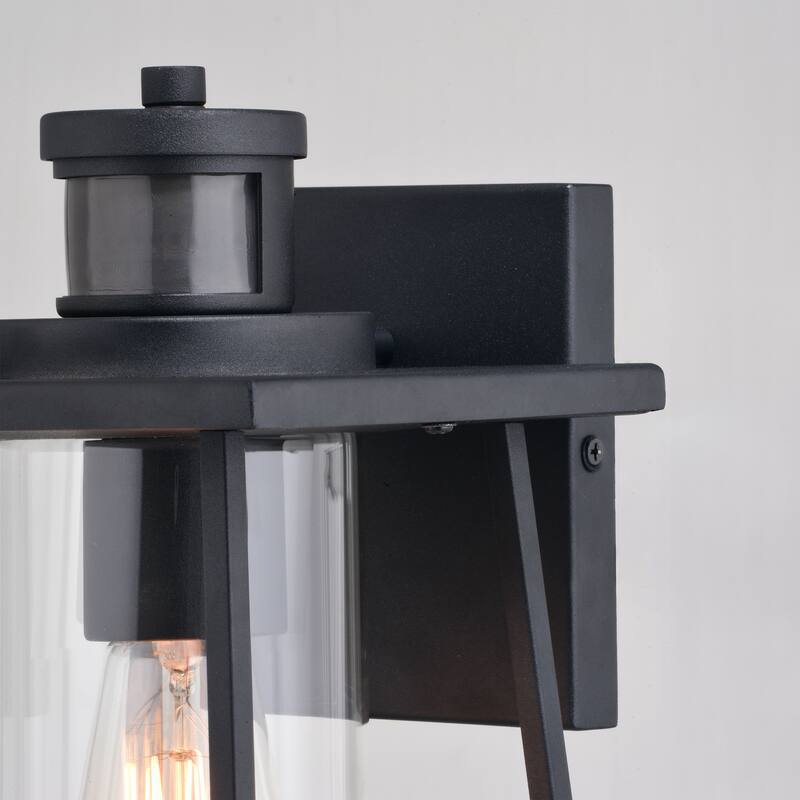 Geneva 7-in. W 1 Light Black Motion Sensor Dusk to Dawn Outdoor Wall Lantern Clear Glass - 7-in W x 11.25-in H x 7.75-in D