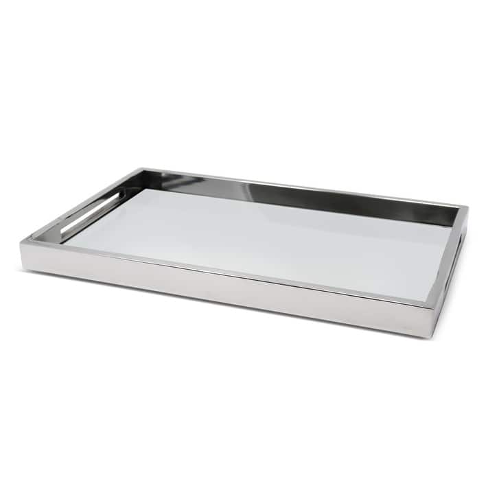 Large Rectangle Mirror Tray with Handles, Available in 3 Colors and 2 Sizes - Medium - Silver