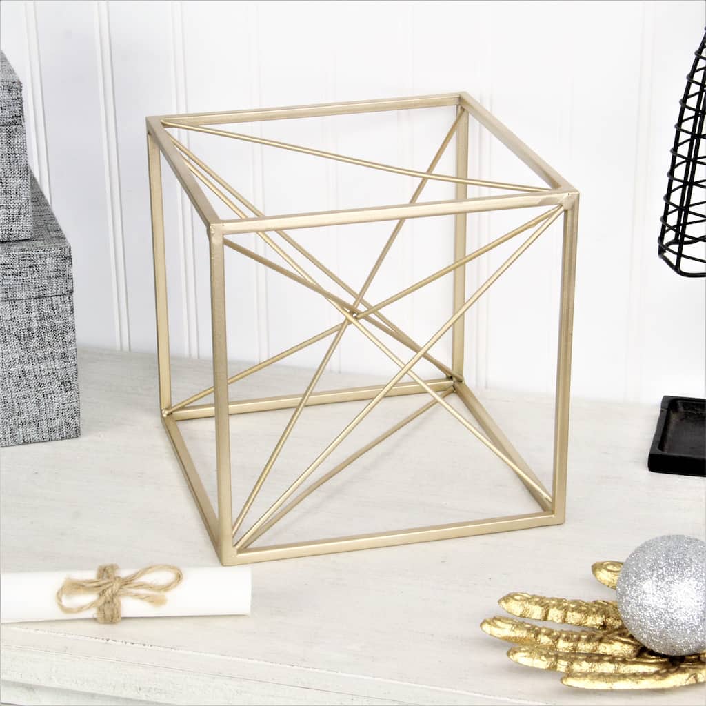 Gold Metal Abstract Cube Table Decor with Geometric Design