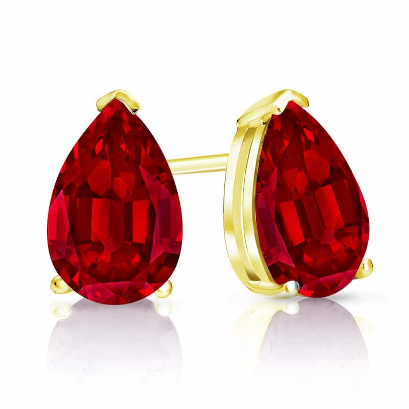 Auriya 14k Gold Lab Grown Gemstone Ruby Stud Earrings Pear 0.25 to 5.00 ct. tw. V-End Prong Screw-Back