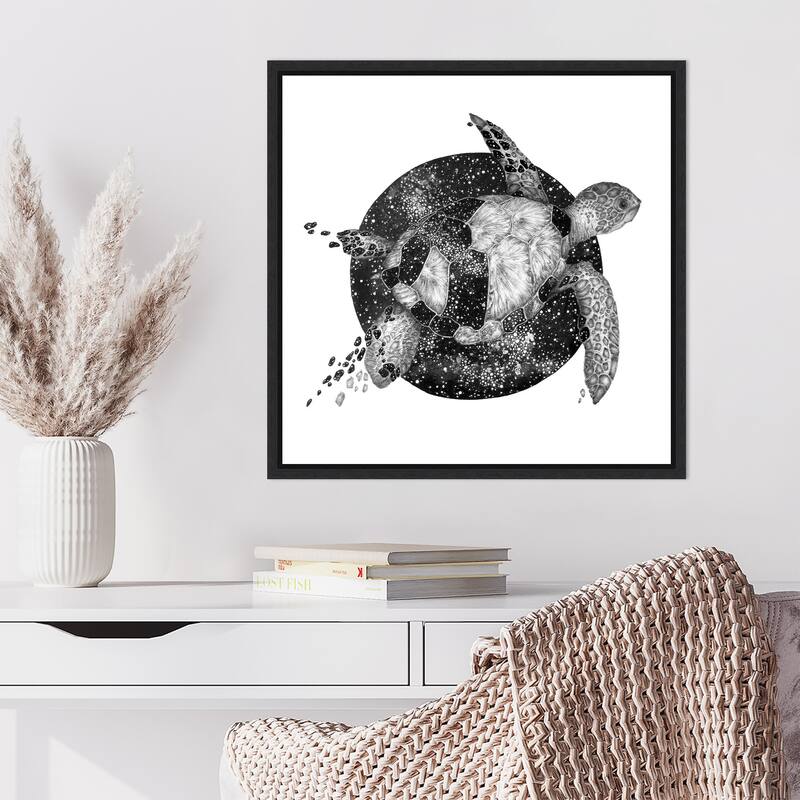 Cosmic Sea Turtle Square Copy by Ec Mazur Framed Canvas Wall Art