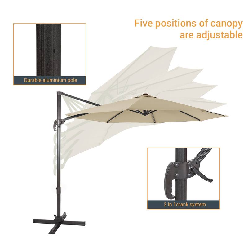 LIVOOSUN 11FT Cantilever Patio Umbrella 240g Solution-Dyed Fabric