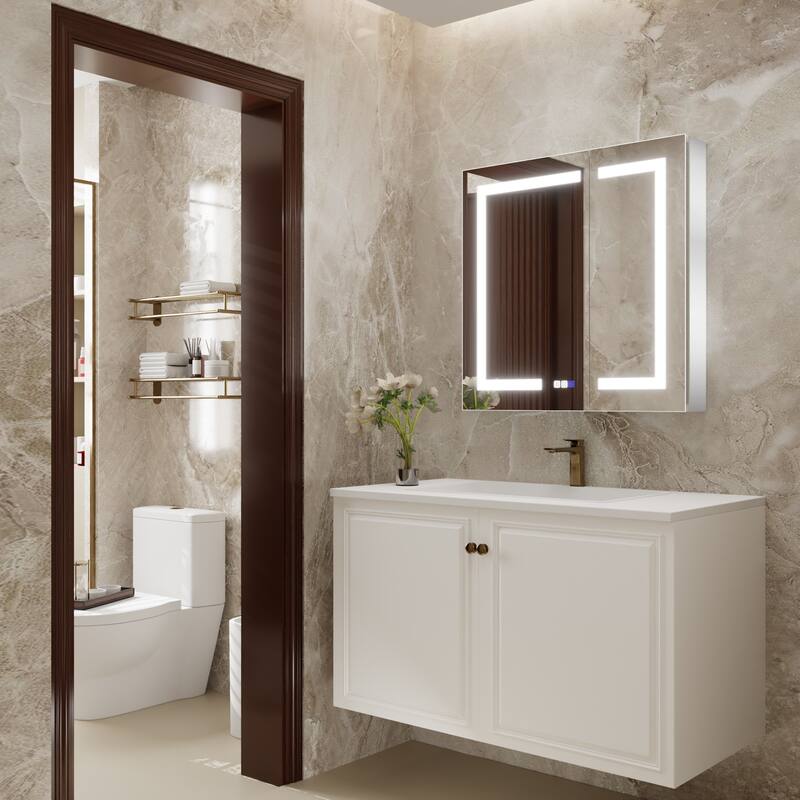 ExBrite 30" x 30" LED Lighted Bathroom Medicine Cabinet with Mirror,Recessed or Surface Mount,Defog - 30" x 30"
