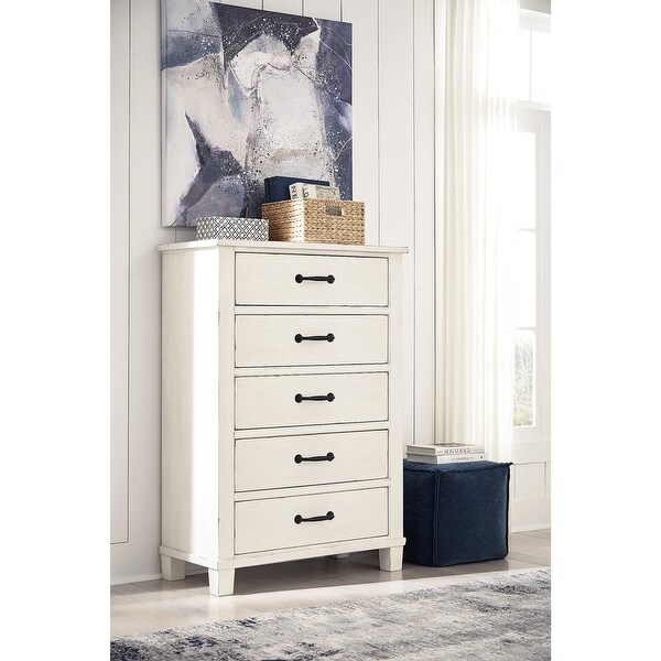 Ashley Furniture Braunter Aged White 5 Drawer Chest