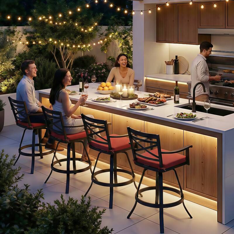 Outdoor Patio Cast Aluminum Swivel Bar Stools with Sunbrella Cushion