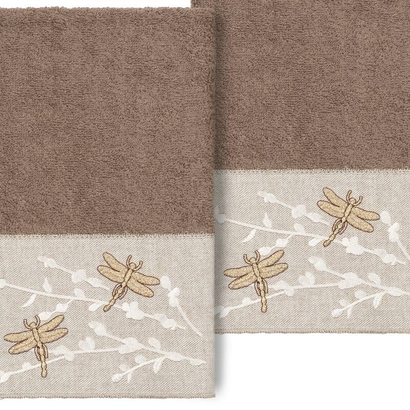 Authentic Hotel and Spa 100% Turkish Cotton Braelyn 2PC Embellished Hand Towel Set