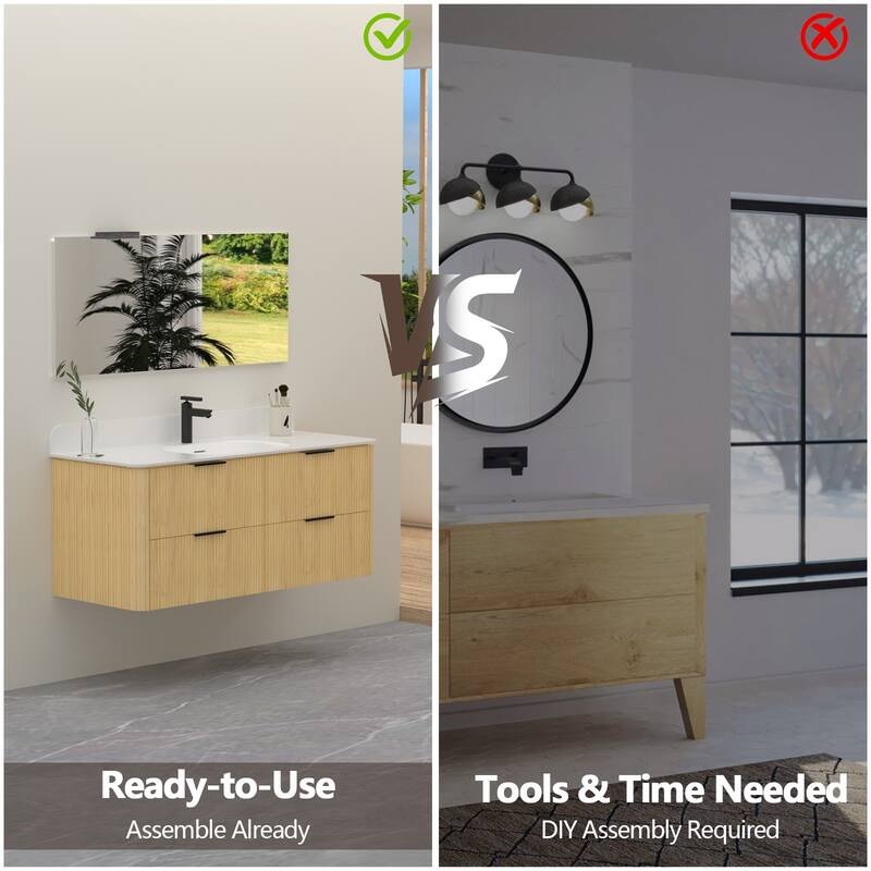 48" Floating Bathroom Vanity with Integrated countertop Rectangulare Sink Solid Wood - 48 inch