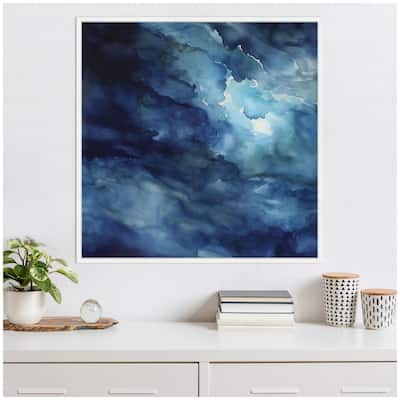 Kate and Laurel Sylvie Rich Blue Watery Abstract Framed Canvas by The Creative Bunch Studio