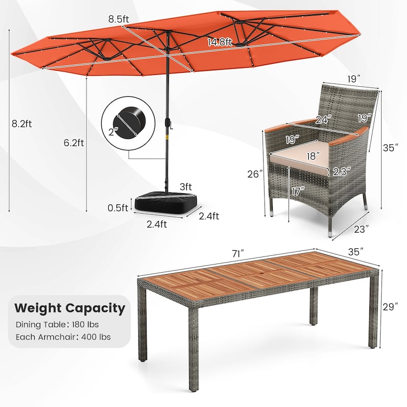 Costway 11 PCS Patio Dining Set with 15 ft Double-Sided Patio Umbrella - See Details