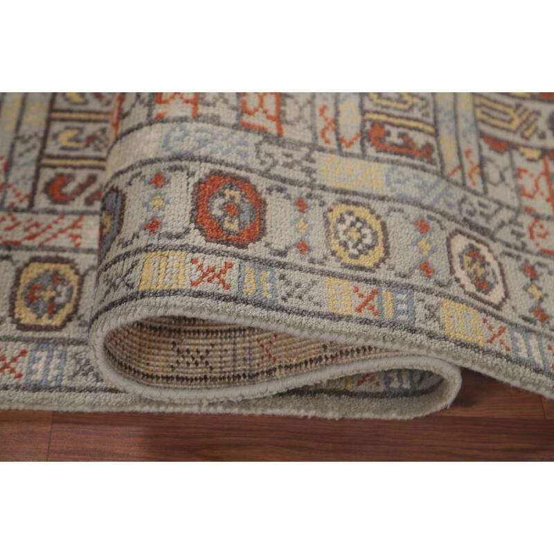 Tribal Geometric Khotan Runner Rug Handmade Oriental Wool Carpet - 2'5"x 9'11"