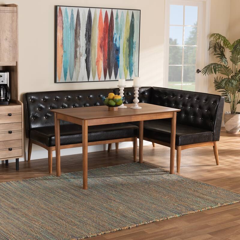 Riordan Mid-Century Upholstered and Walnut 3-PC Dining Nook Set