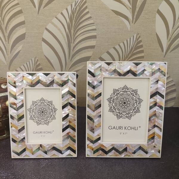 Twin Pack GAURI KOHLI Mother of Pearl Picture Frames Gift Set Wall Hanging & Table Top Handmade Twin Pack GAURI KOHLI Mother of Pearl Picture Frames Gift Set Wall Hanging & Table Top Handmade