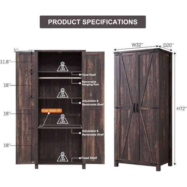 dimension image slide 0 of 4, Farmhouse Storage Cabinet, Armoire, Rustic Pantry, Versatile Storage