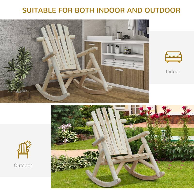 Outsuuny Adirondack Rocking Chair with Slatted Design and Oversize Back for Porch, Poolside, or Garden Lounging