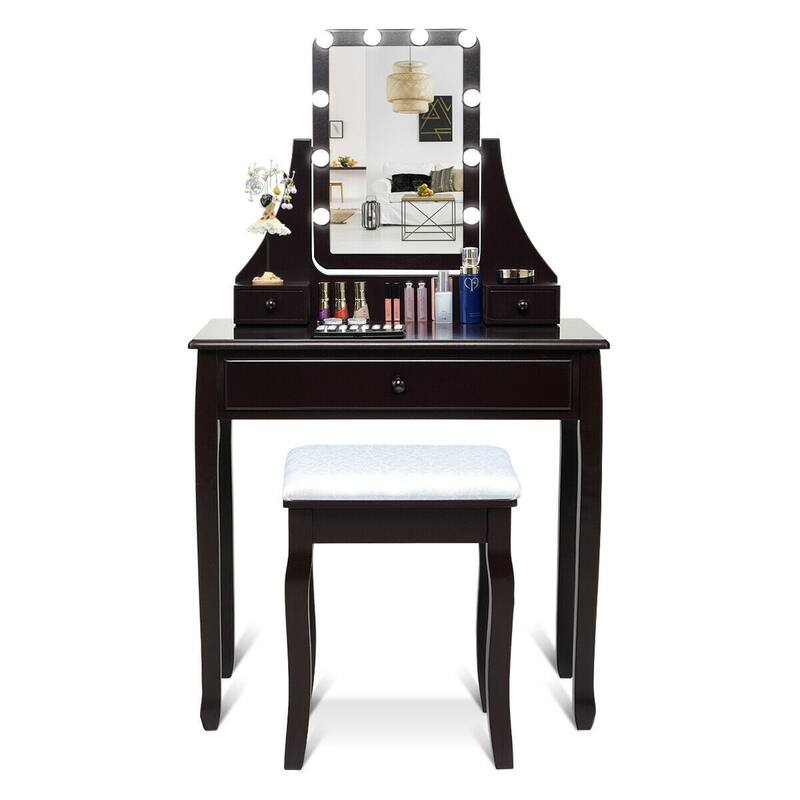 10 LED Lighted Mirror and 3 Drawers Vanity Table Set - 31.5" x 16" x 54" (L x W x H)