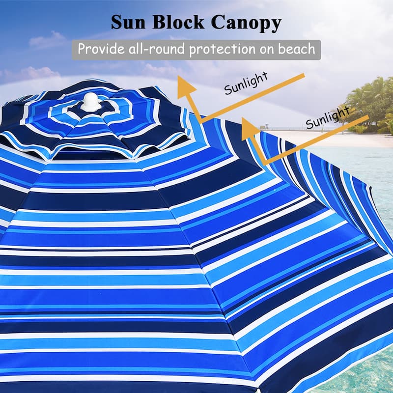 Costway 7.2 FT Portable Beach Umbrella Tilt Sand Anchor Cup Holder - 7.2' x 7.2'