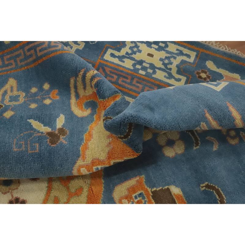 Hand-knotted Traditional Wool Blue Geometric Oriental Area Rug - 10' 1'' X 8' 2''
