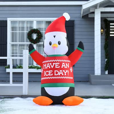 HOMCOM Penguin Christmas Decoration with Happy Message on Sweater, Cute Christmas Decoration