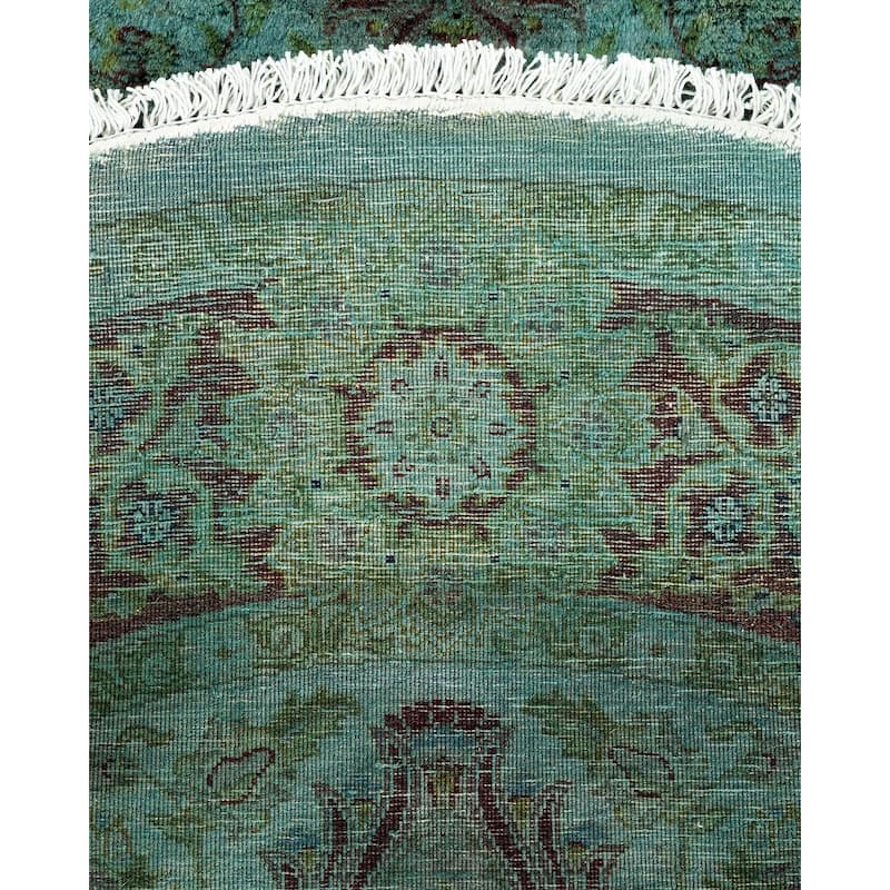 Overton Hand Knotted Wool Vintage Inspired Modern Contemporary Overdyed Blue Round Area Rug - 4' 1" x 4' 1"