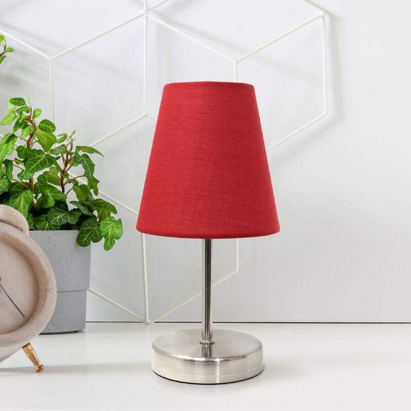 Stick Table Desk Lamp with Red Tapered Shade - 10.5" - Sand Nickel