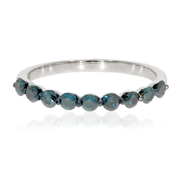 Prism Jewel 0.54Ct Round 2.40MM Blue Color Diamond Wedding Band