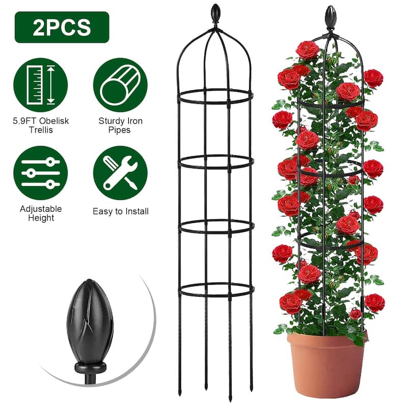 2 Packs Rustproof Garden Obelisk Trellis For Climbing Plants Tower Support - 12.59”L x 12.59”W x 70.86”H