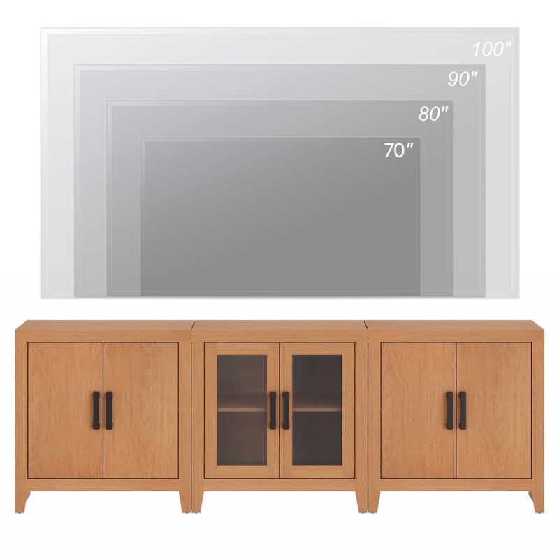 WAMPAT Farmhouse Buffet Cabinet with Glass Doors, 3-Piece Modular Sideboard with Adjustable Shelves
