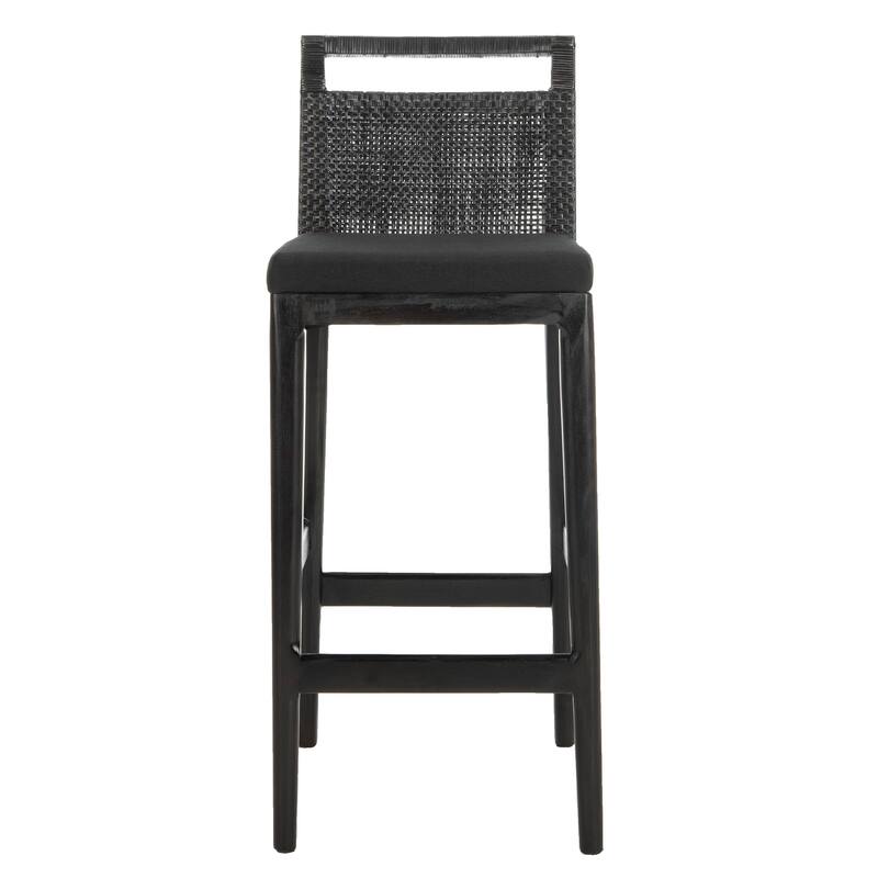 SAFAVIEH Cune 28.8 Inch Woven Dining Darin Black/ Black Cushion Bar Stool - 15.8" x 20.5" x 38.8" - 16Wx21Dx39H