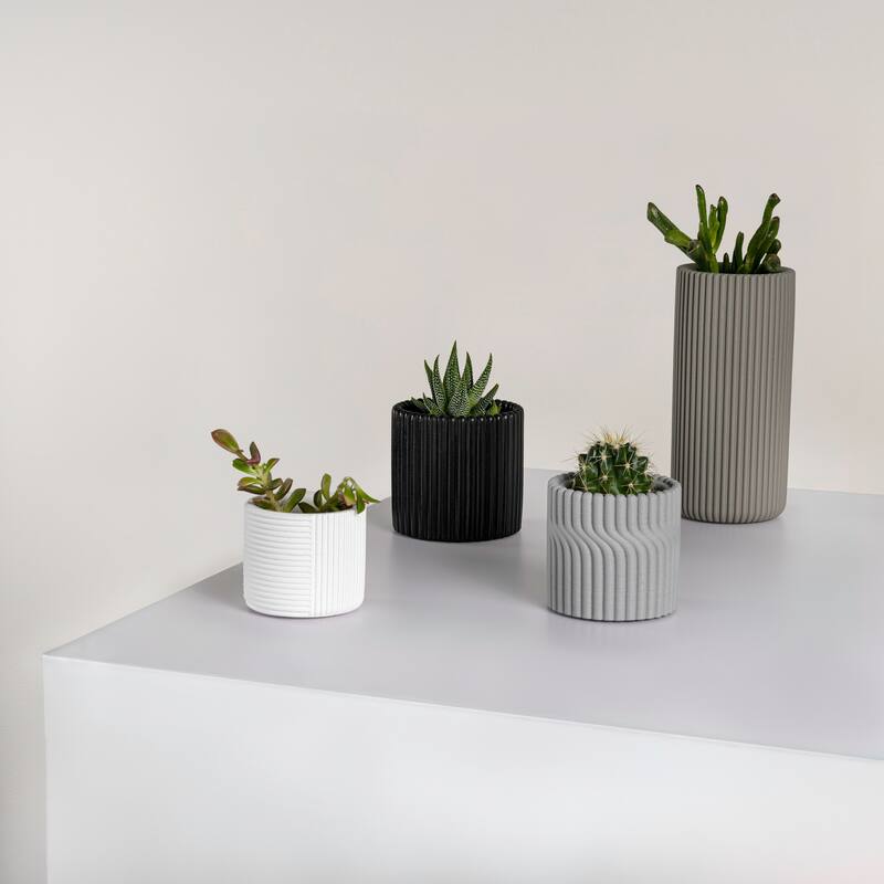 JONATHAN Y Noa Modern Minimalist Handmade Concrete Fluted Cylinder Planter Set (Set of 4)