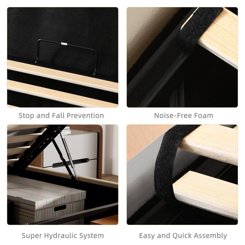 Modern Upholstered Lift-Up Storage Platform Bed with Headboard