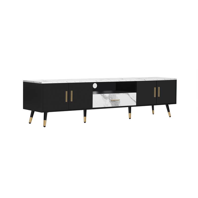 Stylish 71" TV Console for TVs up to 80", Multi-Purpose Entertainment Center with 2 Cabinets & Open Storage
