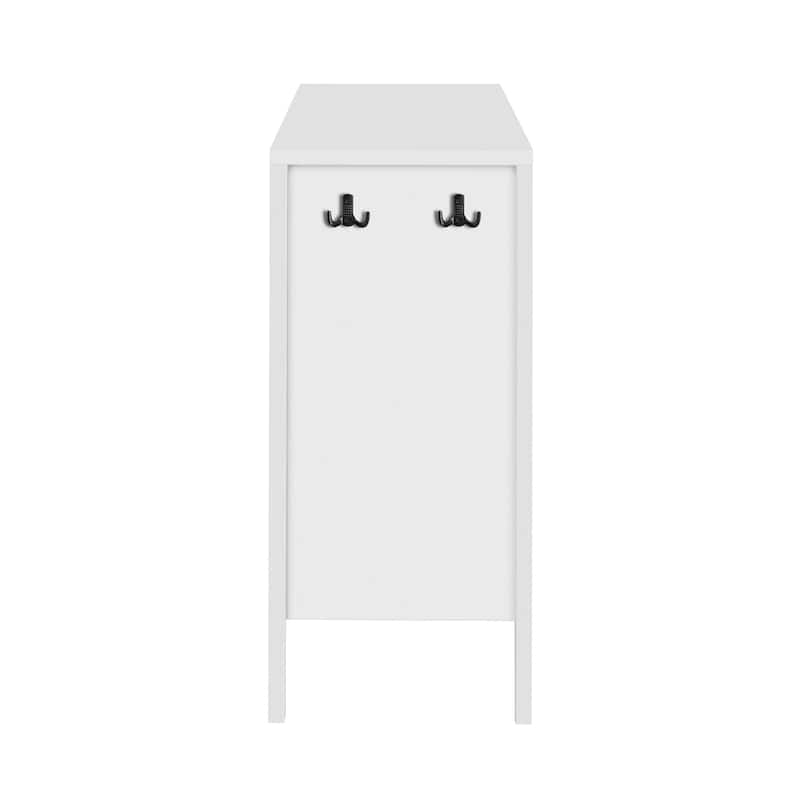 Carl Modern 4 Doors Stripe Door Storage Cabinet with Hooks and Adjustable Shelves