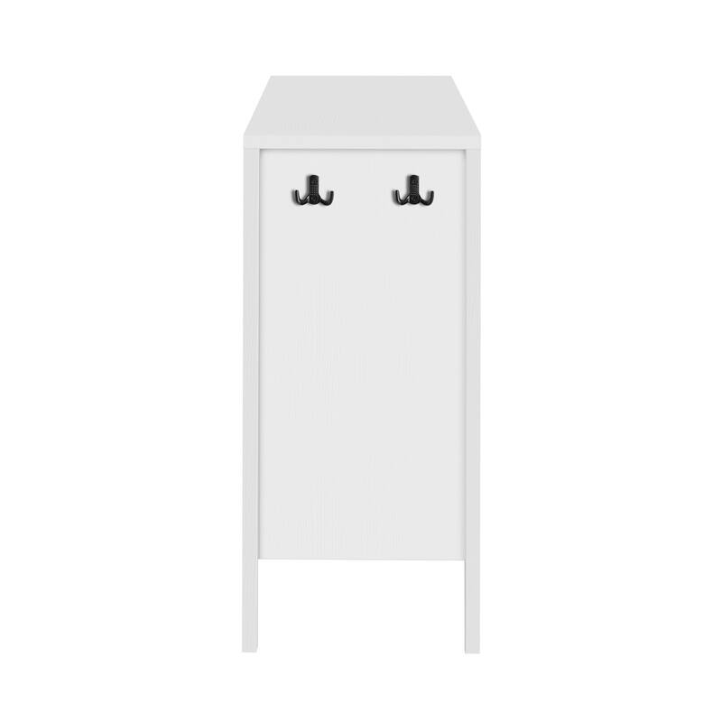 Storage Cabinet with 4 Stripe Door and Side Hooks, Buffet Cabinet Adjustable Shelves & Aluminum Handles for Living Room