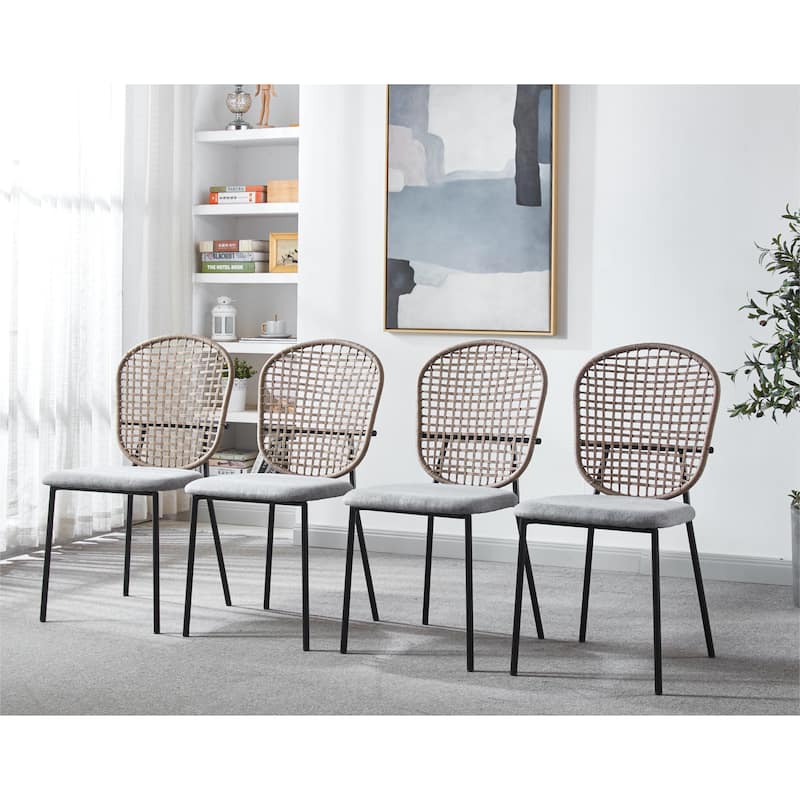 Matt Black Modern 23.22" Upholstered Accent Chairs with Powder-Coated Stainless Steel Frame (Set of 4) - Matt Black