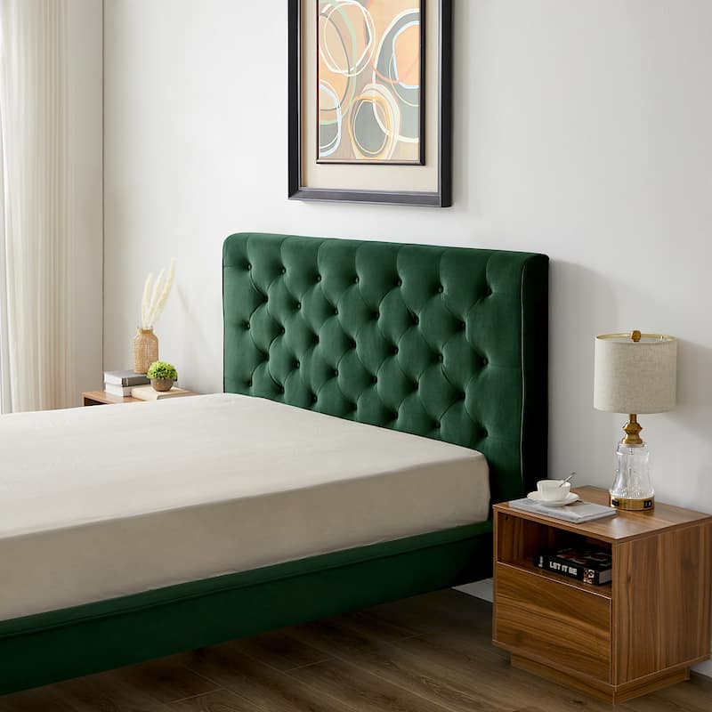 Annalisa Mid-Century Modern Velvet Platform Bed Dark Green