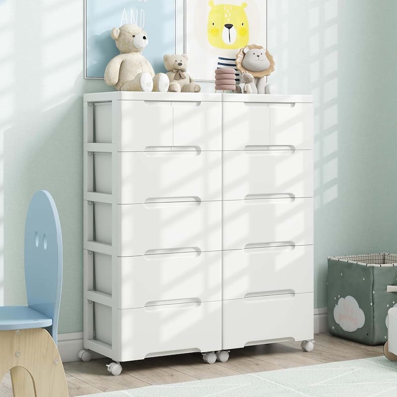 1/2 PCS 6-Drawer Plastic Storage Cart w/ 4 Universal Wheels Cabinet