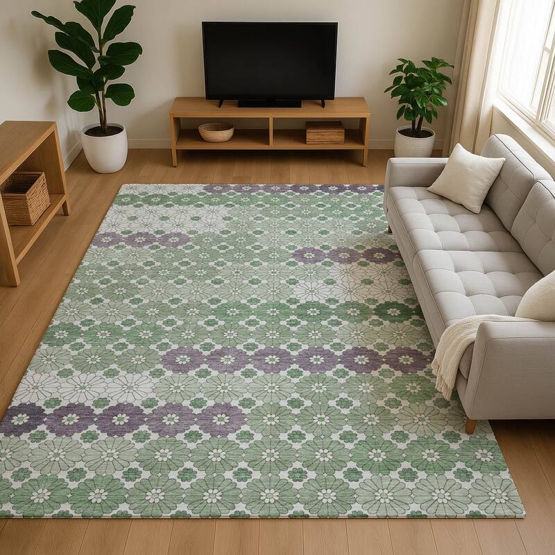 Premium Washable Super Soft Whimsy Mosaic Mayfield Rug - Sage - 3' x 5'