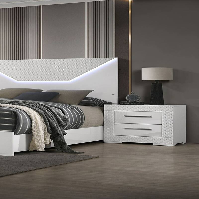 White 1pc Nightstand Metal Side Glide 2-Drawers Bedside Table