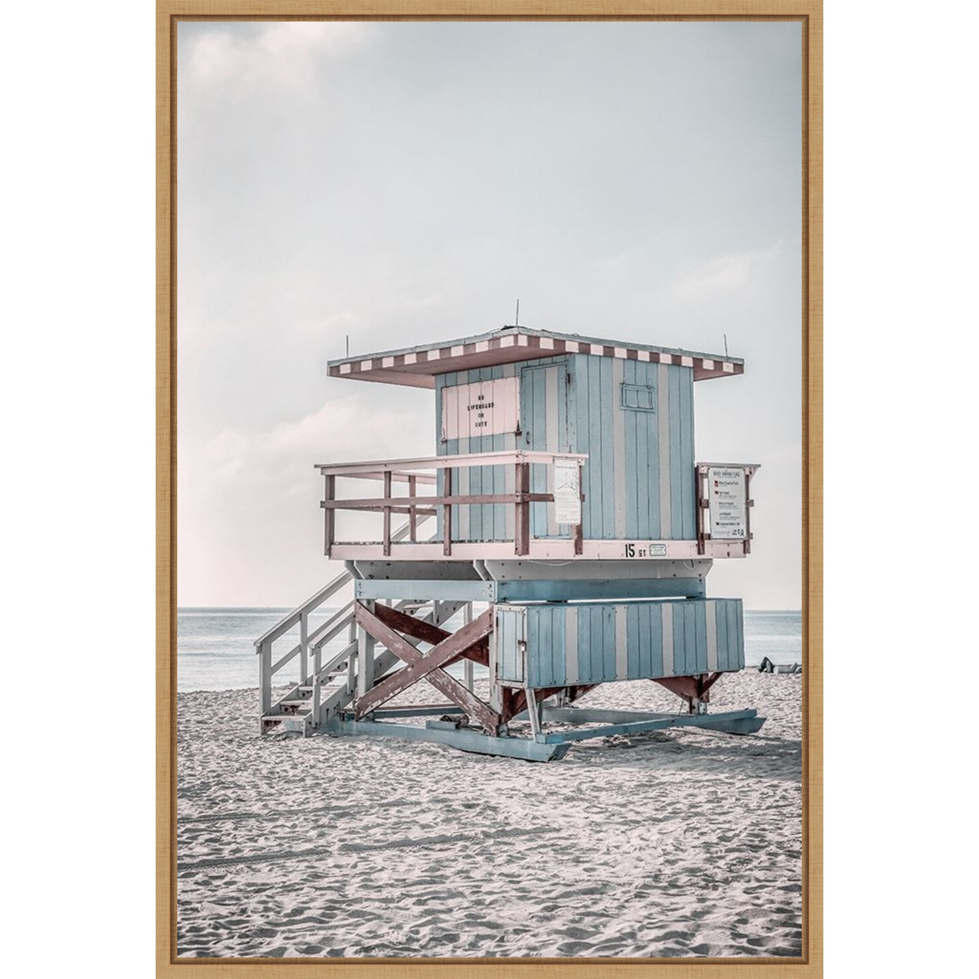 Amanti Art Miam Blue Beach Lifeguard Tower by Andrea Haase Framed Canvas Wall Art Print - Sylvie Maple